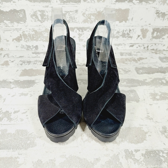 NEW Pedro Garcia Yuval Black Suede Slingback Open Toe Heeled Sandals T59 - Picture 2 of 11